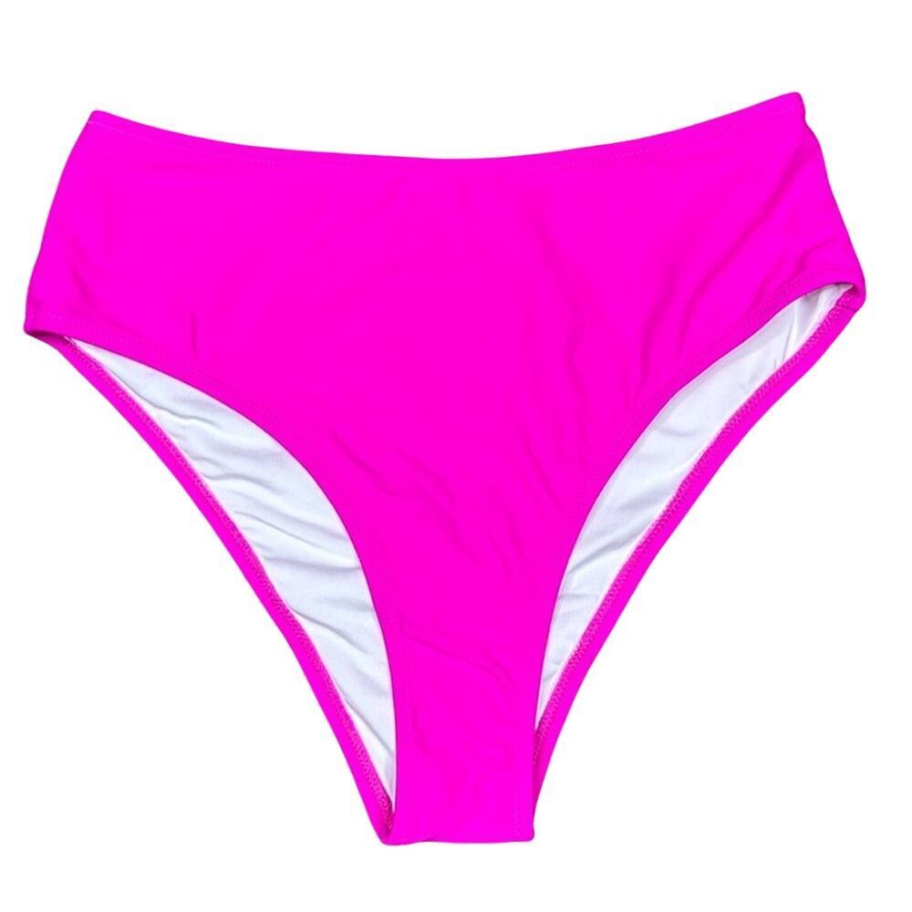 Hilinker High Waist Tummy Control Bikini Bottoms Hot Pink Small NWT Neon